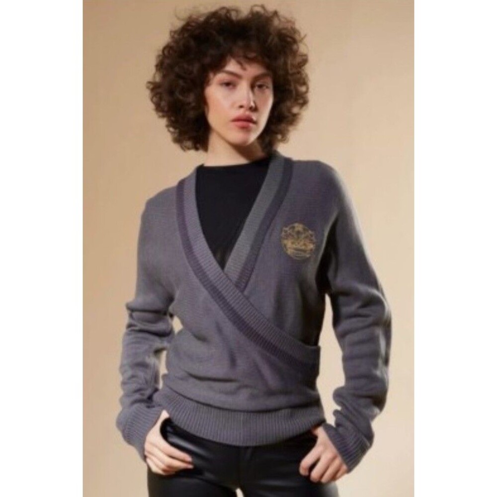 Hot Topic Outlander Crowned Thistle Gray Crossover Knit Sweater Size M Wrap